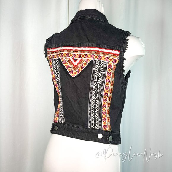 H&M Coachella Denim Embroidered Boho Vest Waistcoat - Picture 7 of 10